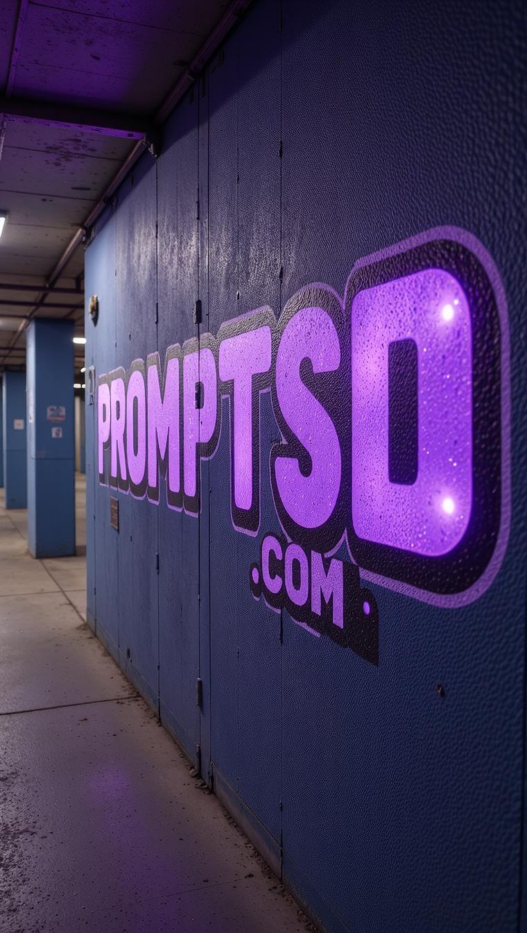 violet graffiti in a modern font PROMPTSD COM , photograph, indoors and Asteroid in background, intricate background