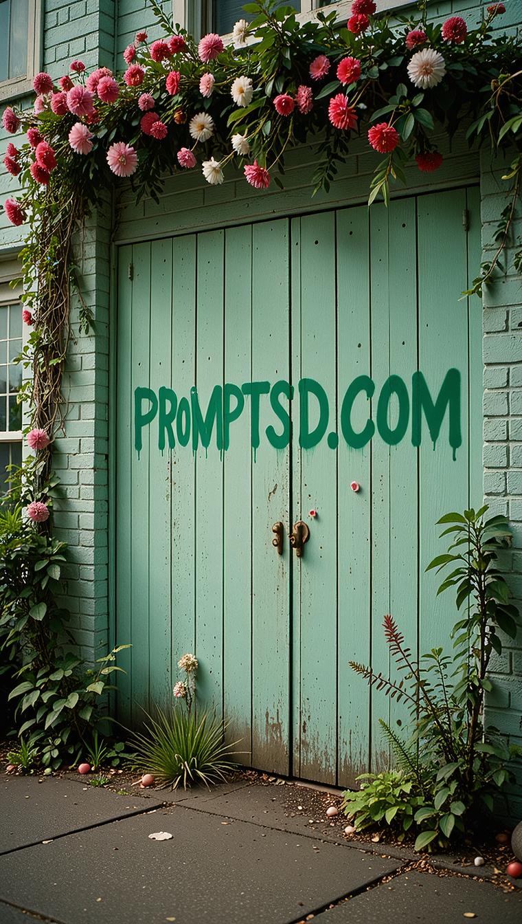 kelly green graffiti in a modern font PROMPTSD COM , photograph, s Art, ground level shot of a Decorated Hotel
