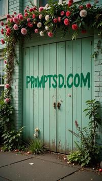 kelly green graffiti in a modern font PROMPTSD COM , photograph, s Art, ground level shot of a Decorated Hotel