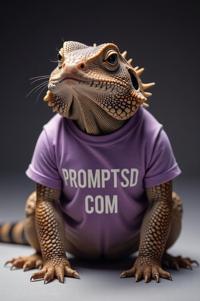 amateur photo a sad Armadillo Lizard, in periwinkle t shirt on the T shirt there is a beautiful inscription in a modern font PROMPTSD COM , at floral design school, winter