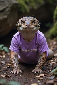 amateur photo a indifferent Inland Taipan, in lilac t shirt on the T shirt there is a beautiful inscription in a modern font PROMPTSD COM , at garden spelunking school, winter
