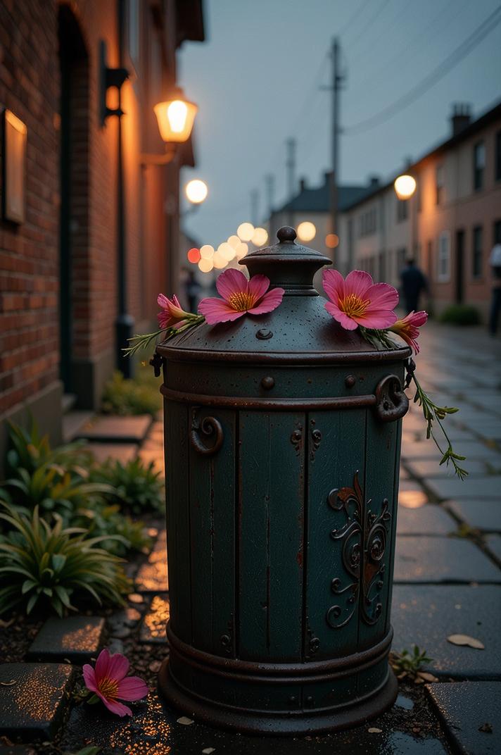 photograph, flora, Ancient Trash can , ornate details