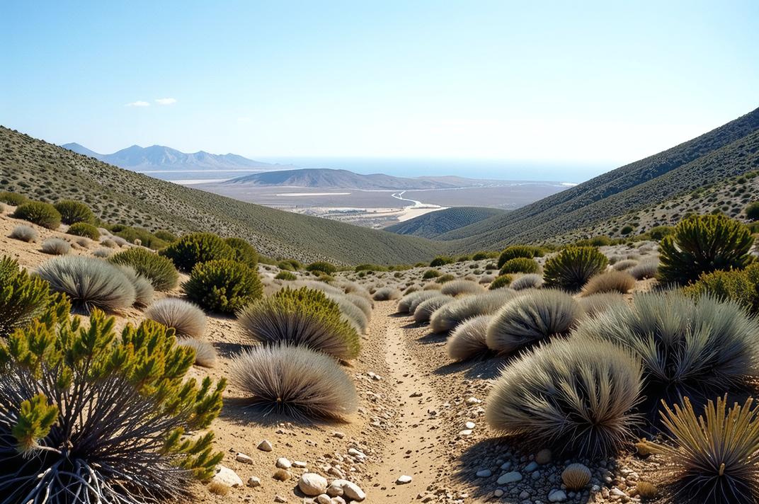 photograph, landscape of a Level Eerie Plateau from inside of a Portugal, desolate vegetation, Bathed in shadows
