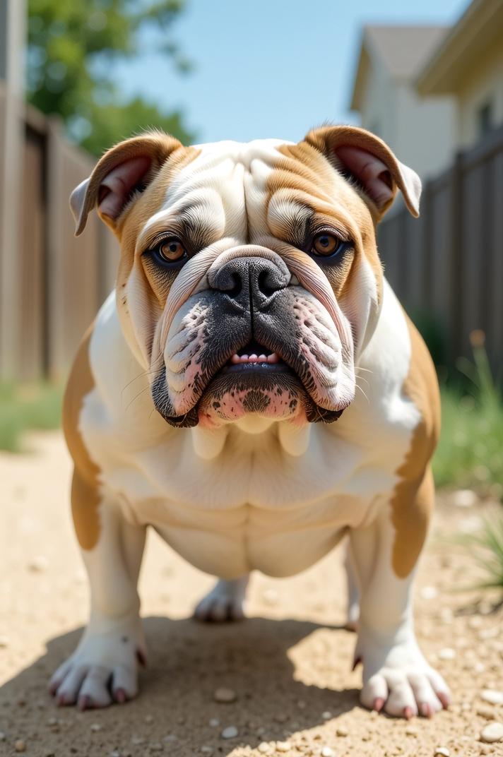 photograph, upper body shot of a Bulldog, very Angry, Sunny