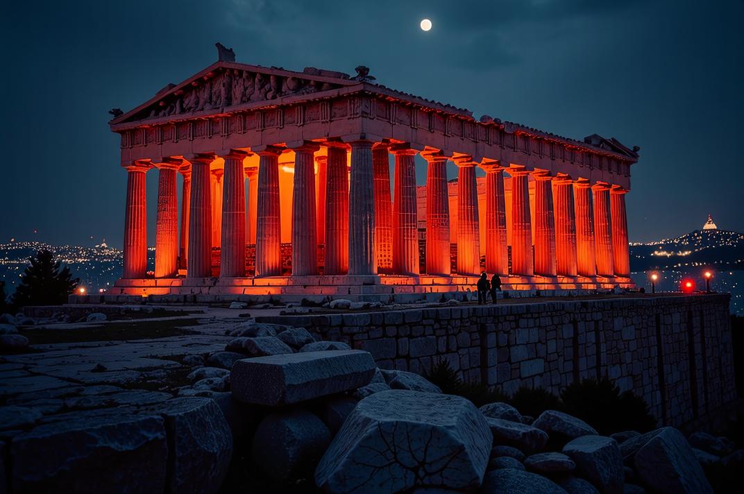 photograph, Textile The Parthenon of Flame , cityscape, in focus