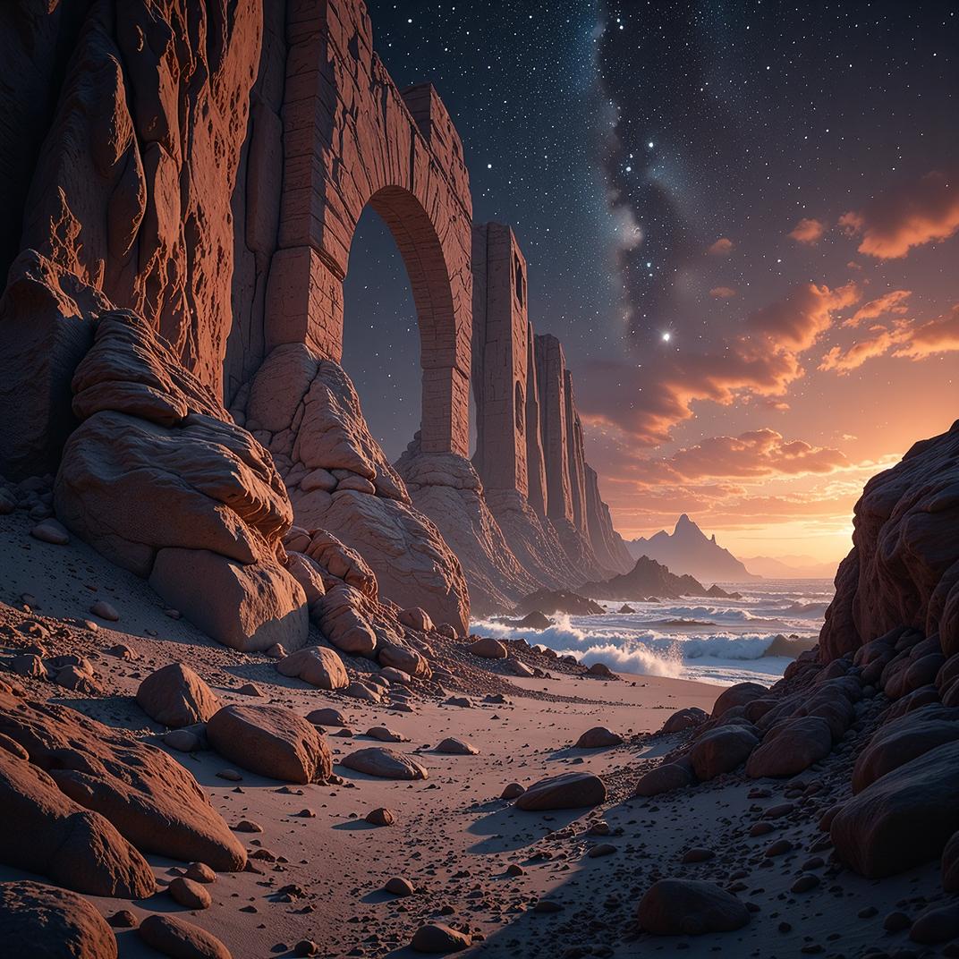 photograph, Art Language, landscape of a Deep Space Defense Station Stellar Archway , it is Average and Eye catching