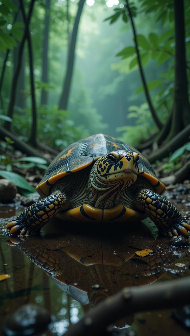photograph, Cyberpunk Loggerhead Turtle , jungle, Hazy conditions