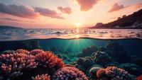 photograph, landscape of a Sparse Siena Canaletto s View of the Thames and Coral reef, at Sunrise, Cartelcore