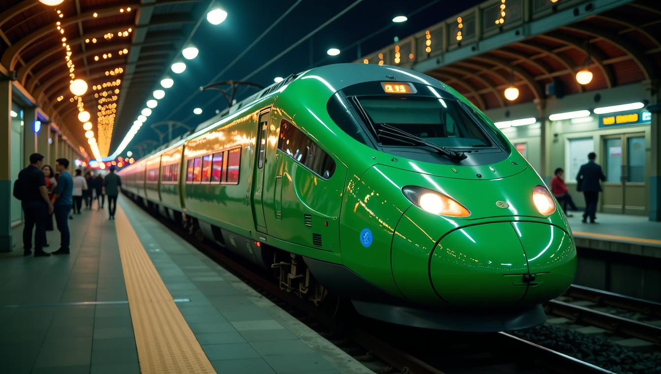 photograph, Aggressive Green Korean High speed Train, Festive, dmt