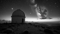 photograph, landscape of a Creative Signature Subspace Observatory from inside of a Starry night sky, at Sunset, Regret