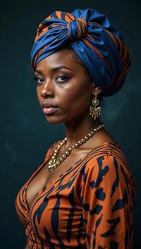 photograph, Gigantic Wife, she is dressed in Emo Art fashion style Turban, Action pose
