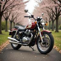 photograph, wide shot of an all american Kawasaki, Spring, Lonely