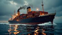 photograph, Dreadful Container ship, anthropomorphic, Cartooncore