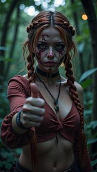by Ayami Kojima , photograph, Awful New Zealander Warlord Female Zombie , Thumbs down pose