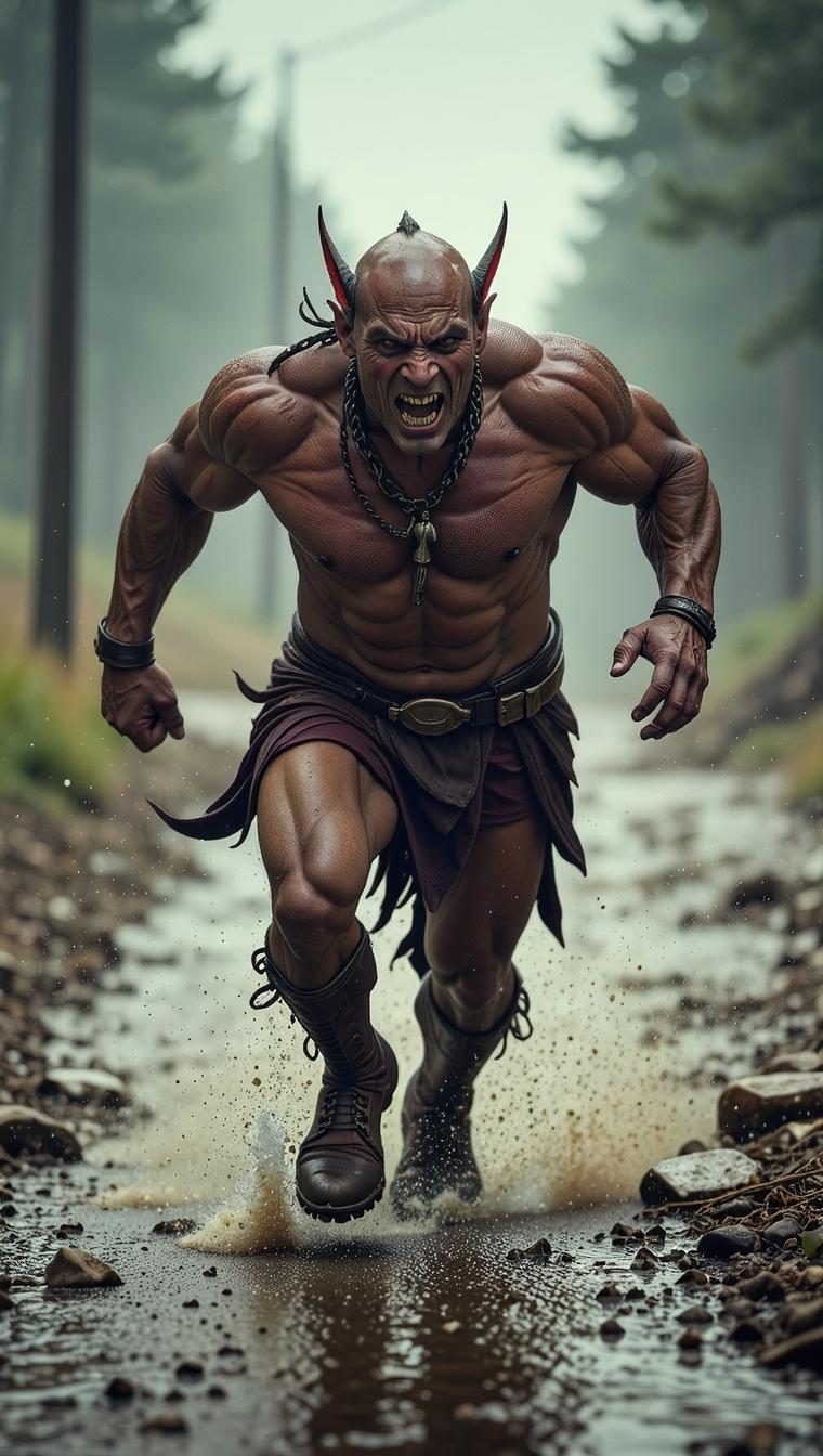 designed by Rob Hefferan, photograph, Aggravated Male Draenei Running, Stormy weather