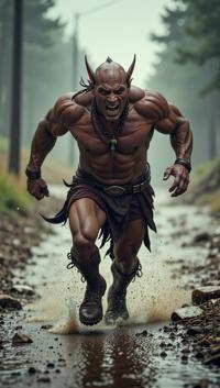 designed by Rob Hefferan, photograph, Aggravated Male Draenei Running, Stormy weather