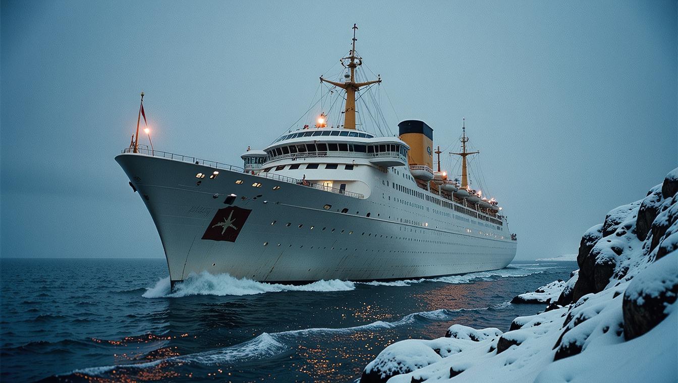 photograph, over the shoulder shot of a Unusual Epic Cruise ship, Winter, designed by Yildiray Cinar