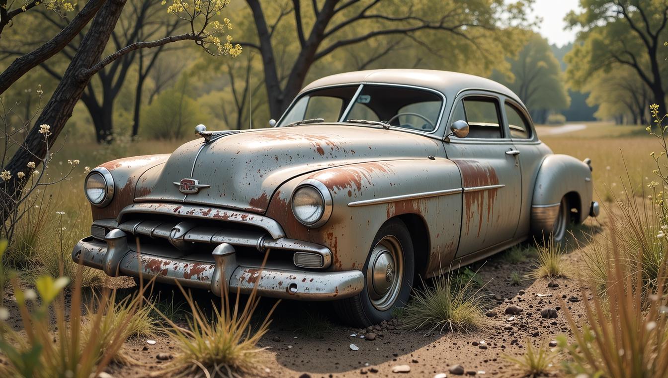 stylized by Helene Knoop, photograph, Metallic Abandoned Car, Spring