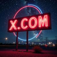 Amazing X COM sign, stylized by Roger Deakins, photograph, Celestial equator