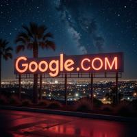 Amazing GOOGLE COM sign, photograph, Lifelike Perseus constellation , city