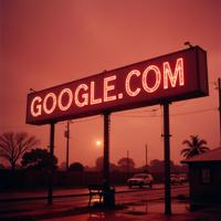 Amazing GOOGLE COM sign, stylized by Clint Eastwood, photograph, Rule of Thirds