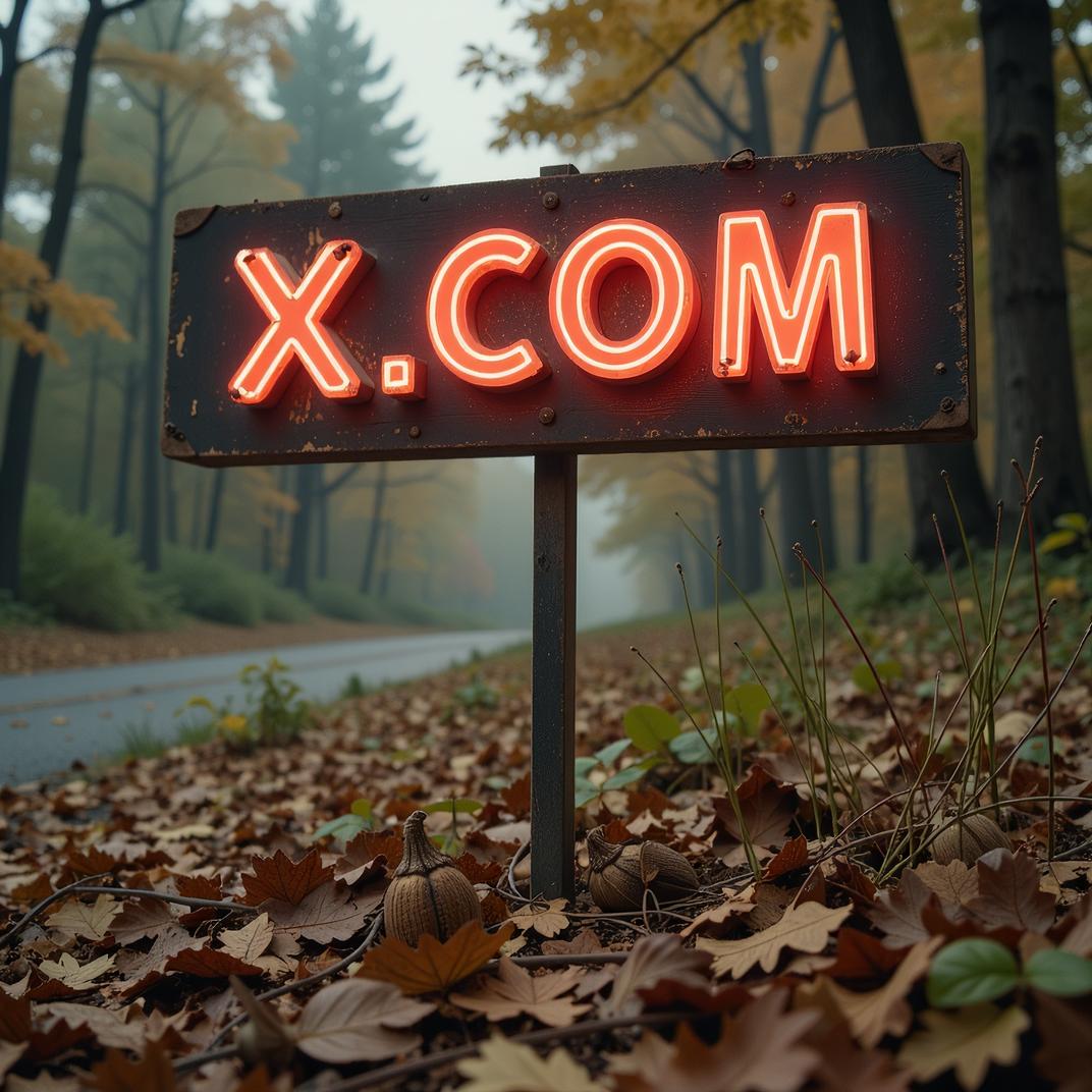 Amazing X COM sign, photograph, Artistic Greedy pecan, Hazy conditions