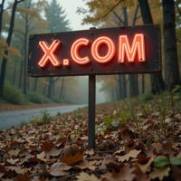 Amazing X COM sign, photograph, Artistic Greedy pecan, Hazy conditions