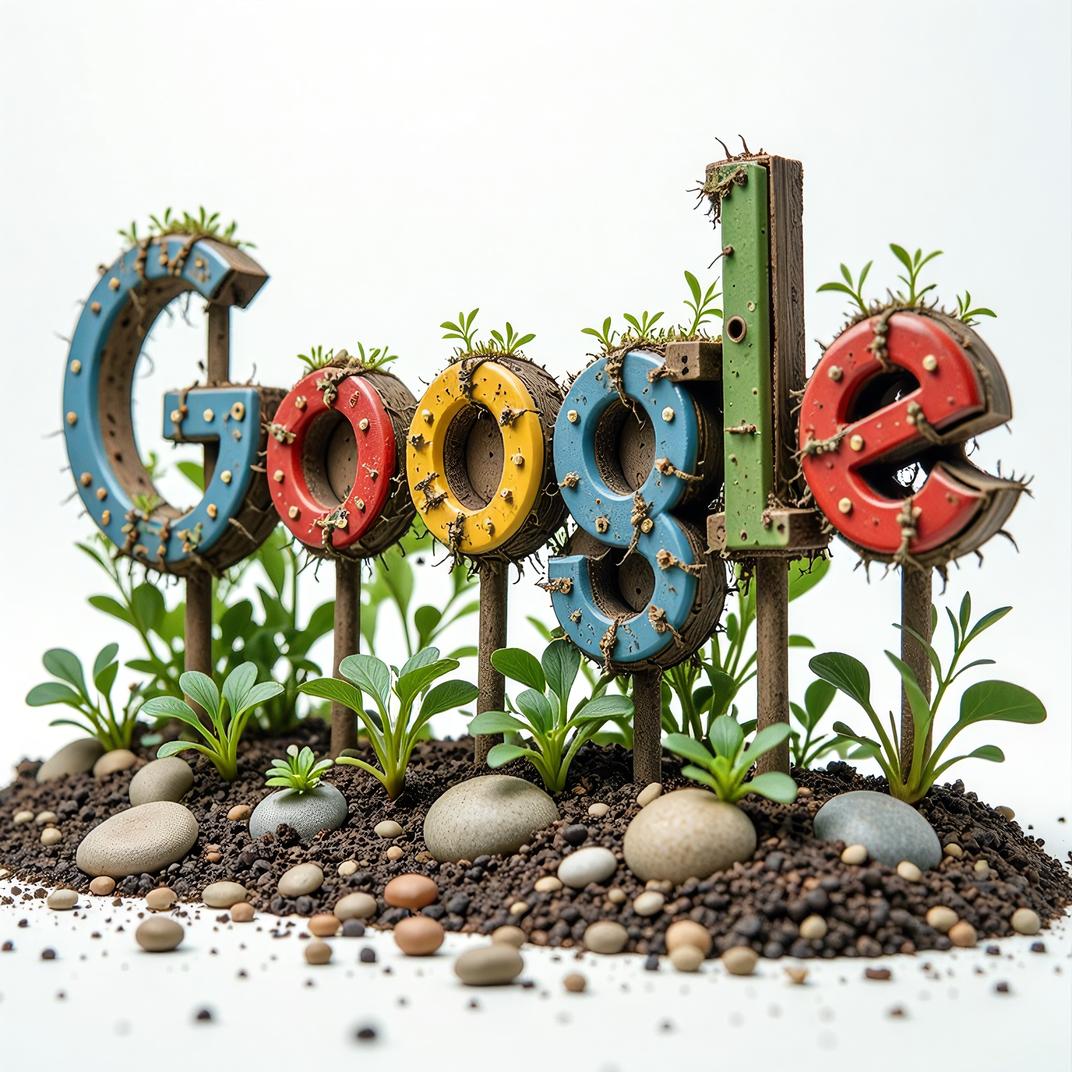 Amazing GOOGLE COM sign, photograph, Biopunk Art, Hard boiled sprouts