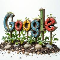 Amazing GOOGLE COM sign, photograph, Biopunk Art, Hard boiled sprouts