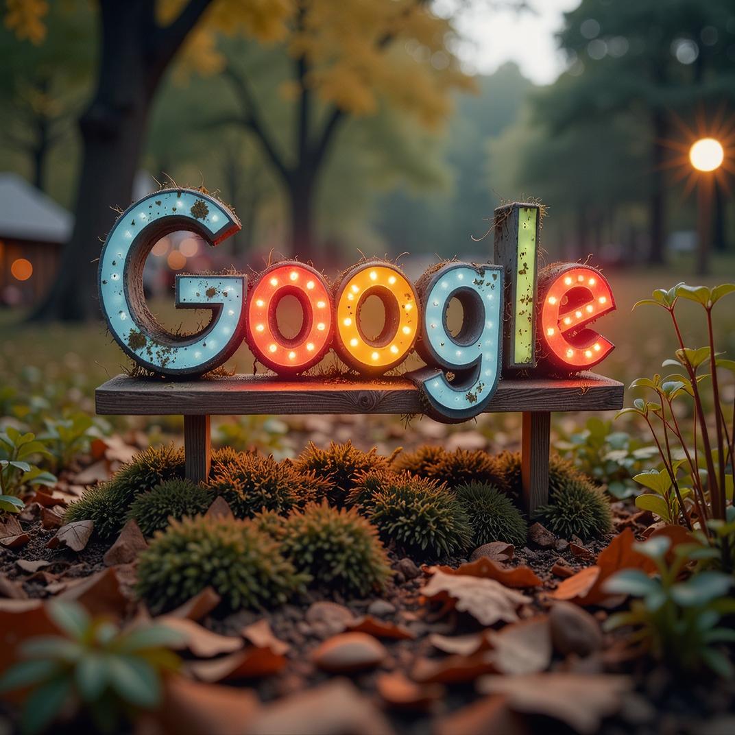 Amazing GOOGLE COM sign, stylized by Ridley Scott and Cristian Mungiu, photograph, dairy
