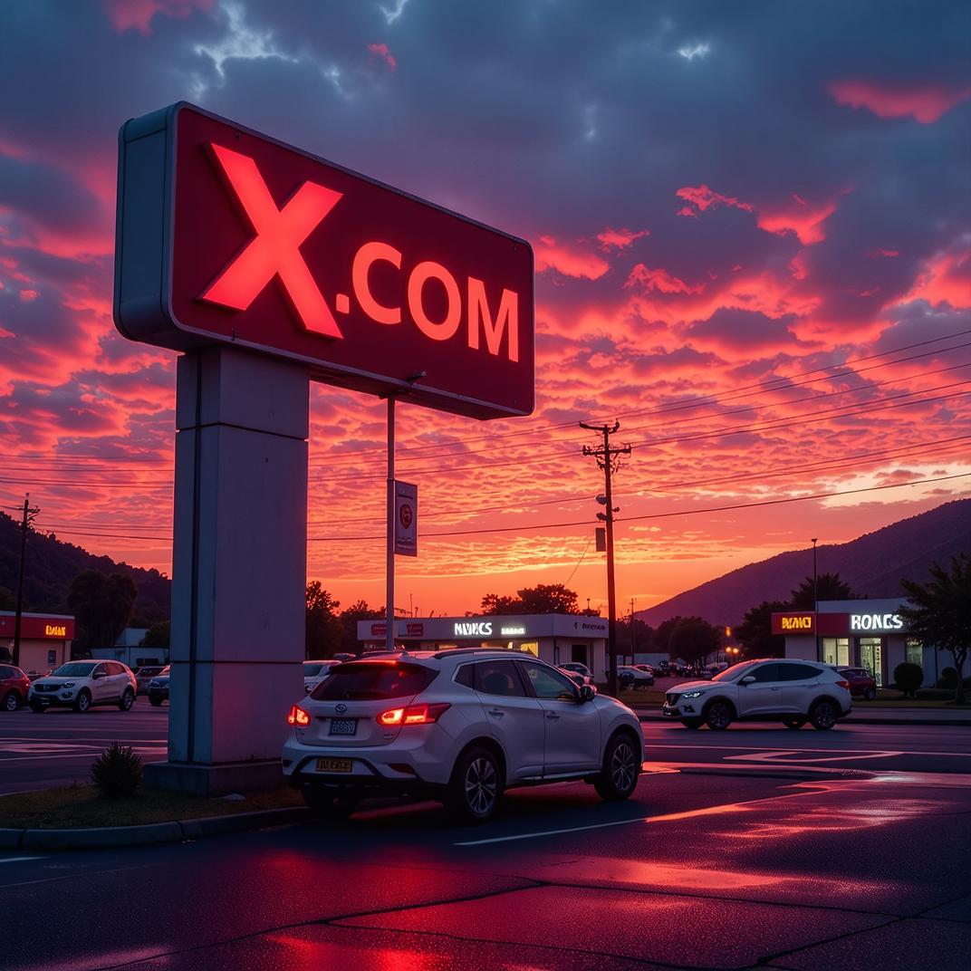 Amazing X COM sign, stylized by Ridley Scott, photograph, Nissan