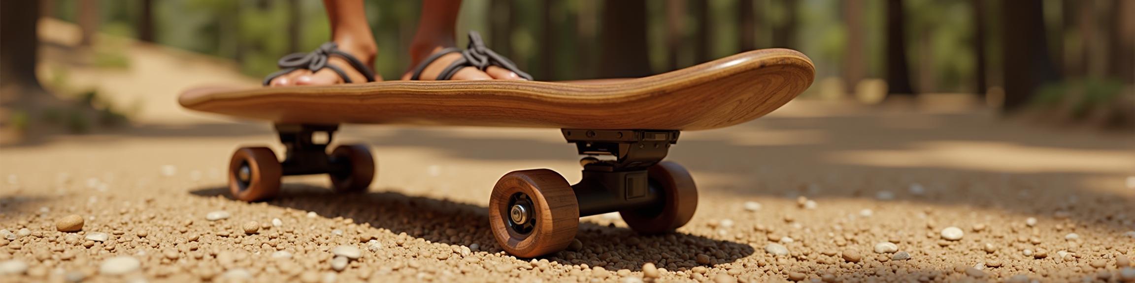 Cinematic skateboarding concept art of a traditional Moorish skateboard made from Sequoia trees, with a focus on the details and realism of the skateboarding style