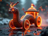 A majestic Accessorized Spice worm drawn carriage of Conflux, with a festive tilt shift, ultra realistic and eerie atmosphere, glistening with soft glow
