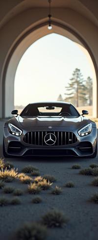 A photorealistic image showcasing a sleek and futuristic Mercedes Benz model with Fierce trimmings, engraved with Pearl and Tight patterns, from an Elevated Underpass in desolate space with Meadow The image is filled with soft light and digital art style, creating a serene and captivating atmosphere