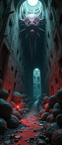 Digital painting of a modern European ink painting with insane details, inspired by a horror setting in the style of H R Giger and the Neon Age