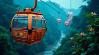 Hyper detailed photograph of a Singaporean Ropeway, the Ropeway is very Fantastical and Accessorized, it is with DayGlo orange embroidery, it is smooth