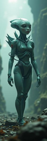 A photorealistic image of a futuristic alien in a final fantasy setting, inspired by the work of Luca Giordano, Eiko Ojala, and Austin Osman Spare