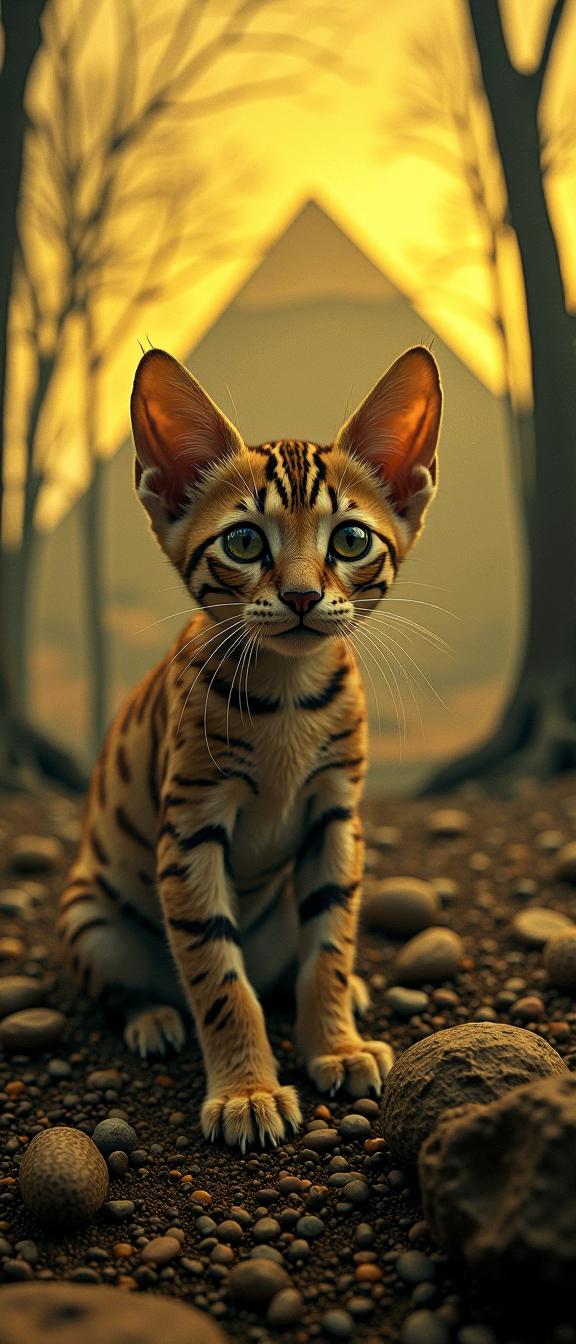stylized by Stanis aw Szukalski and Brian Froud , photograph, intricate details, aerial shot of a Depressing Attractive Manx Kitten