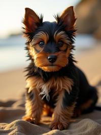 art by douard Vuillard , photograph, stylized, knee level shot of a Rubbery Glistening Yorkshire Terrier Puppy