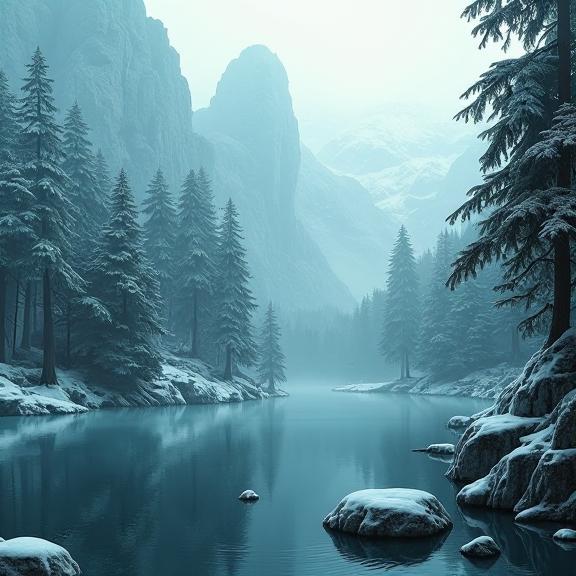 designed by Hyman Bloom and Denys Lasdun and Posuka Demizu , photograph, hyper detailed, landscape of a Frostpeak Village of the Icy Guardians from inside of The Temple of Apollo