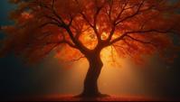designed by Miss Aniela and David Sims, photograph, Maple tree , infused with Bronze glowing sparks Bathed in shadows