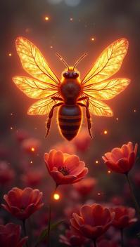 Concept art, Bewitching Bee, Neon Light, Floral motives
