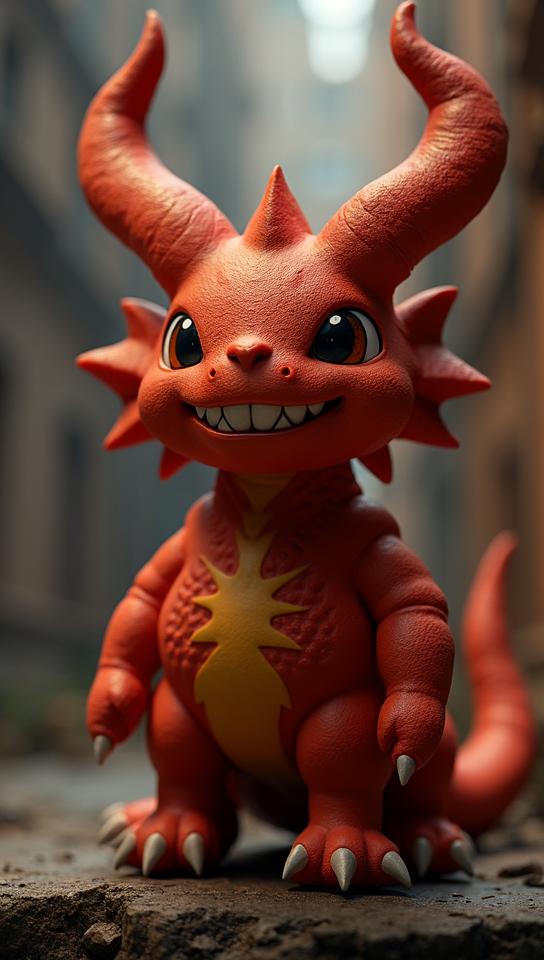 Horned Furious Volcanion with Nomex ears, shallow depth of field, Flustered, photolab
