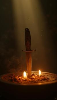 cinematic still Ritual knife, emotional, harmonious, vignette
