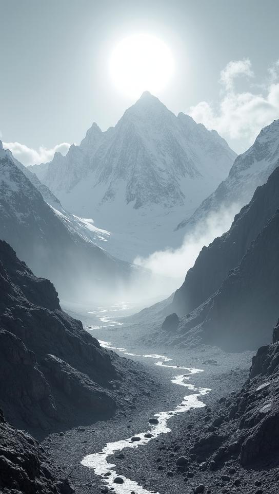 designed by Dain Yoon and Carl Eugen Keel , landscape of a Desolate Himalayan, Sunny, Dark