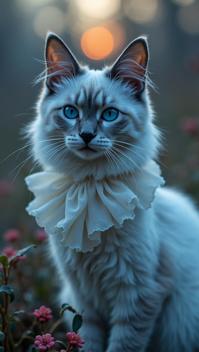 RAW photo, Birman Cat, wearing Brussels Lace and Chiffon, Cute fauna in background