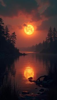 lake, landscape of a Wretched Archipelago and Solar eclipse, Duckcore, Rembrandt lighting