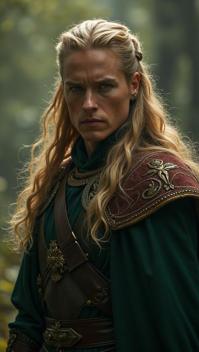 wide shot of a Legolas, in focus, K, perfect background