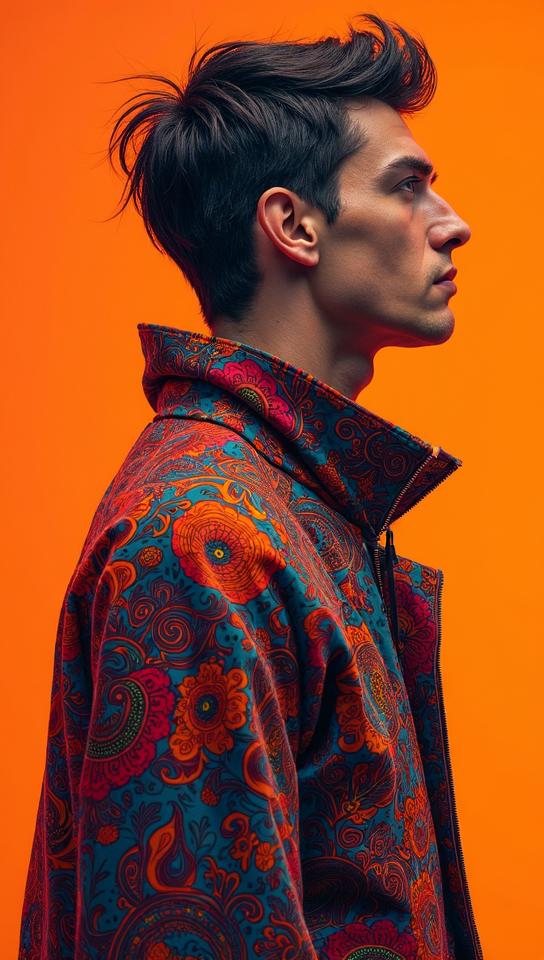 psychedelic art designed by Victor Moscoso and Android Jones, vibrant art, Oil painting, Stylish buff Celtic Guy