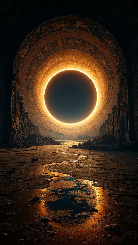 Digital art, landscape of a Gravitational Lens Array, Striking, designed by Paolo Uccello